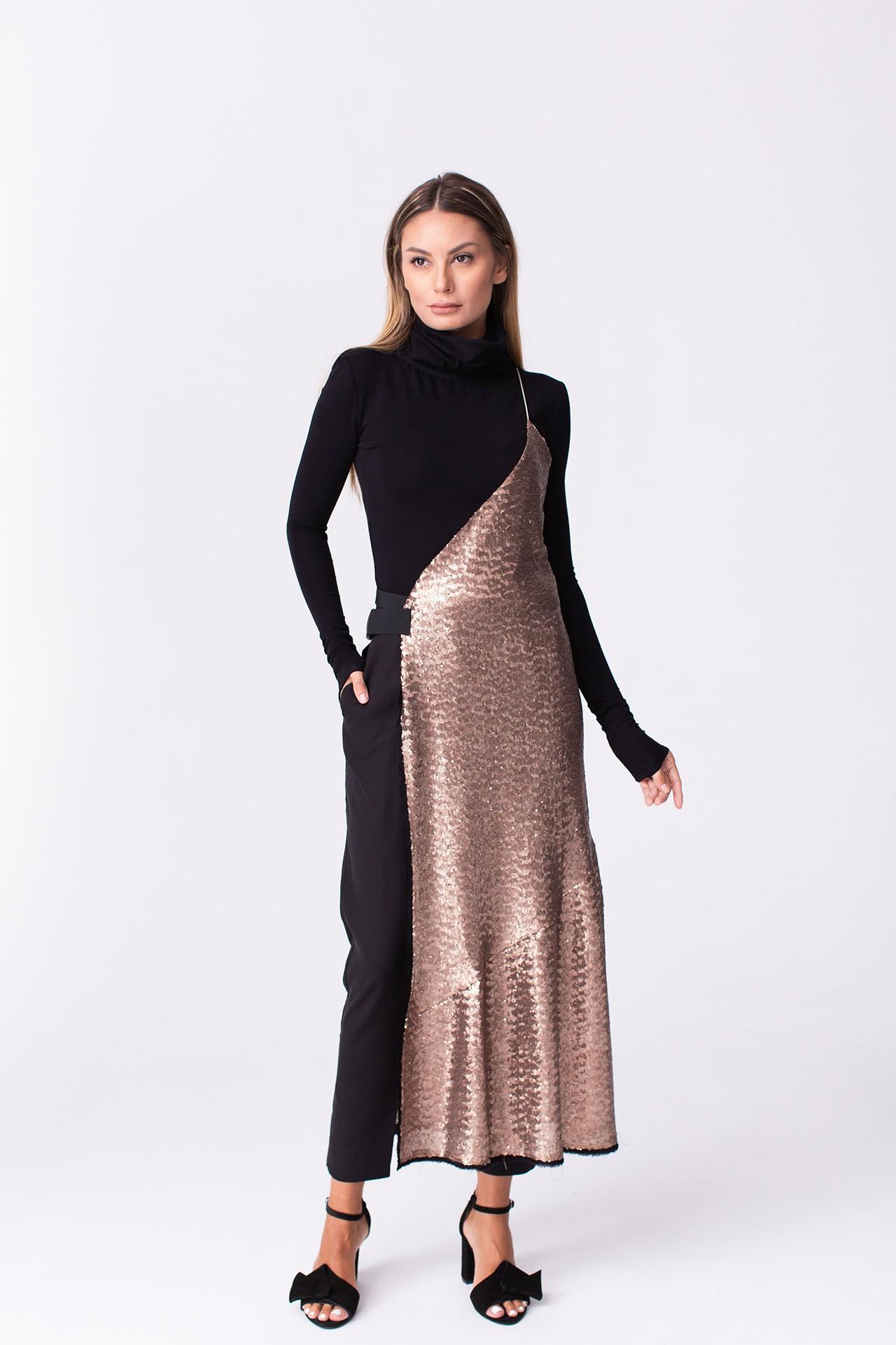 Elegant Half Sequin Bronze Dress