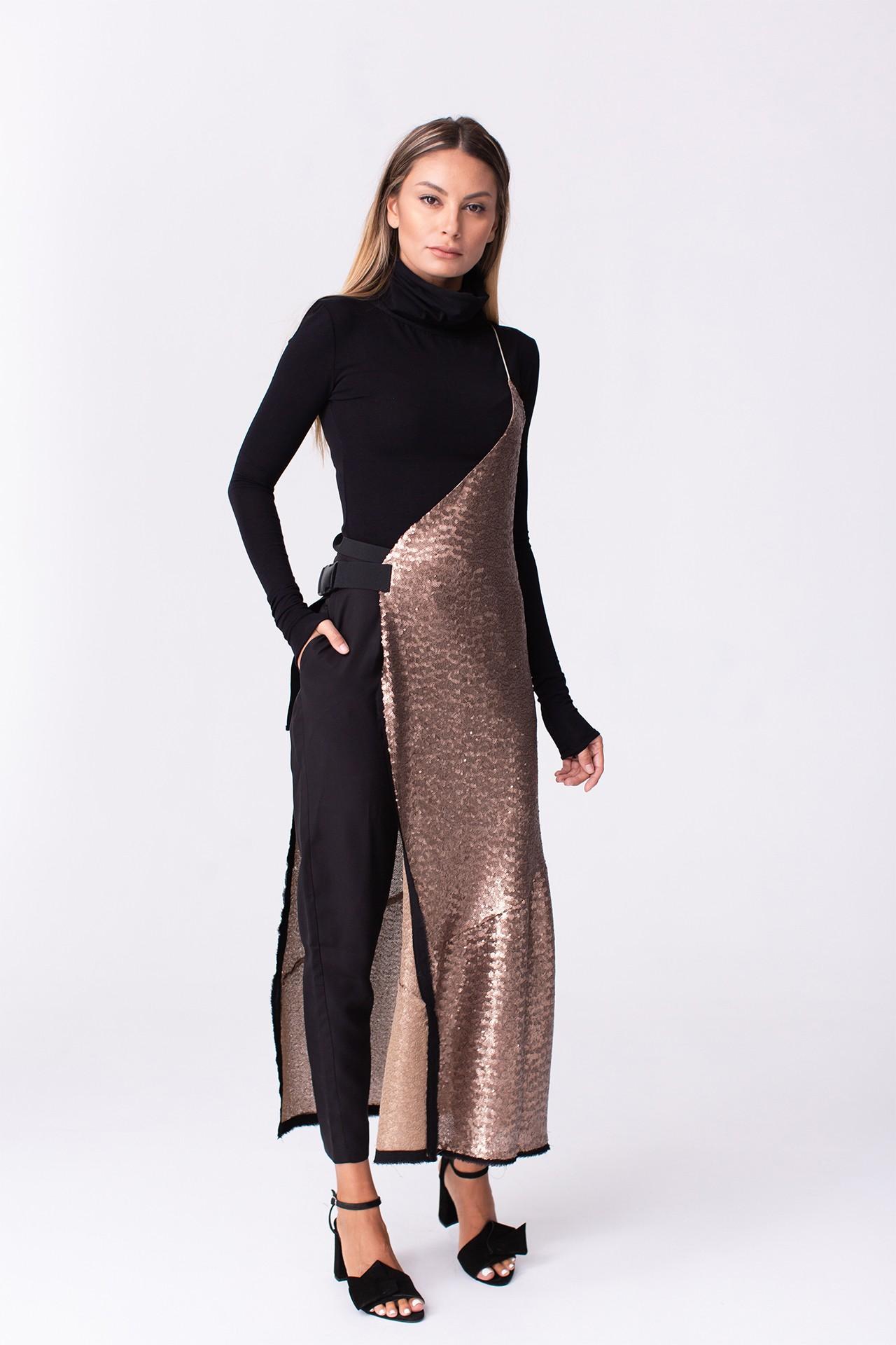 Elegant Half Sequin Bronze Dress