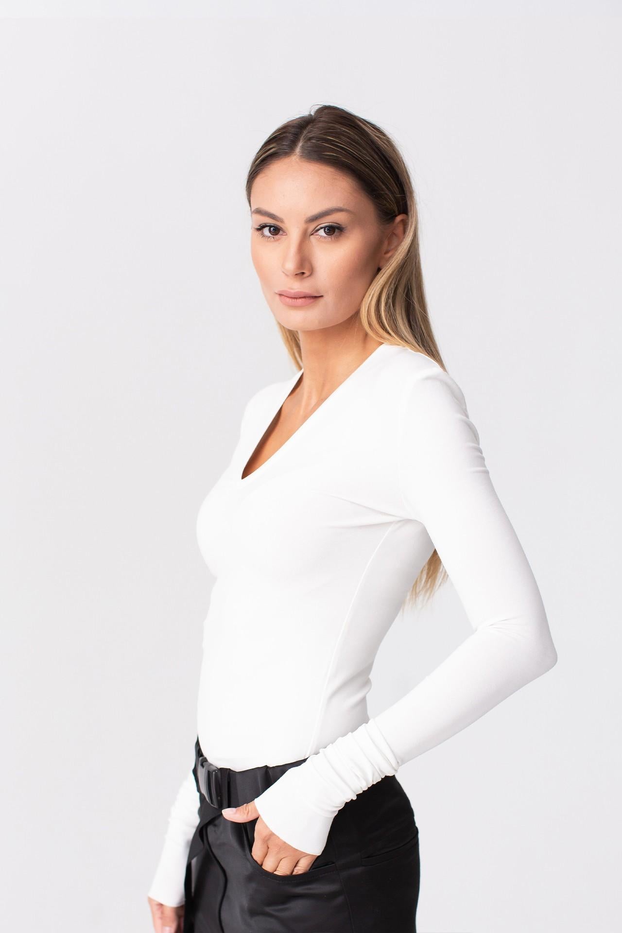 V-Cut White Blouse