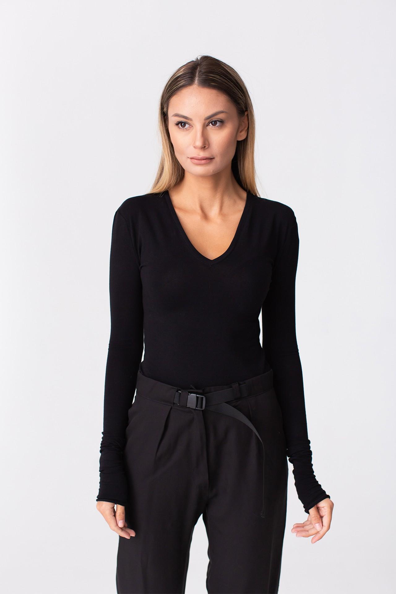 V-Cut Black Blouse