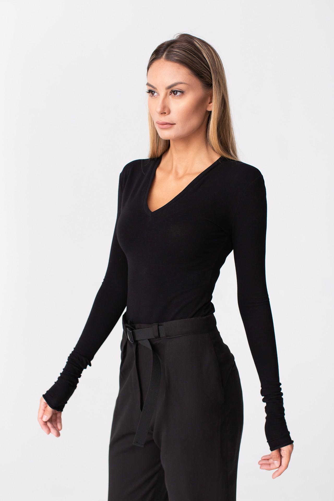 V-Cut Black Blouse