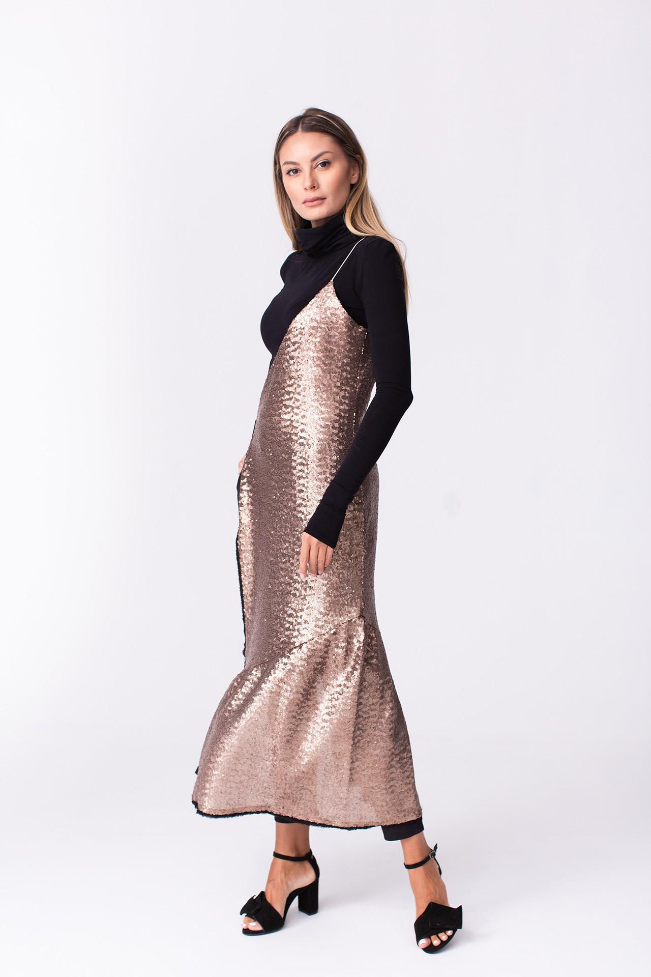 Elegant Half Sequin Bronze Dress